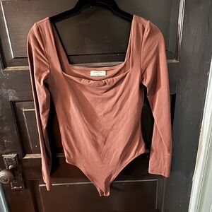 Babaton Brown Long-Sleeve Square-Neck Bodysuit
